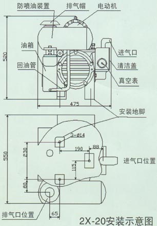 2x双级旋片式真空泵安装示意图